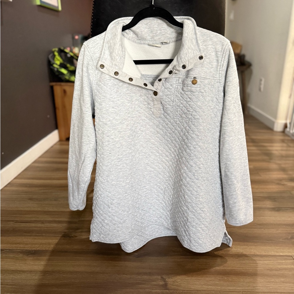 Gray Quilted Pullover with Button Accents